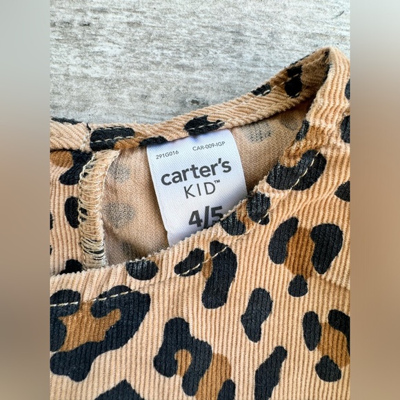 Carters Girls Cheetah Print Corduroy Short Sleeve Dress - Size 4/5 - Picture 2 of 4